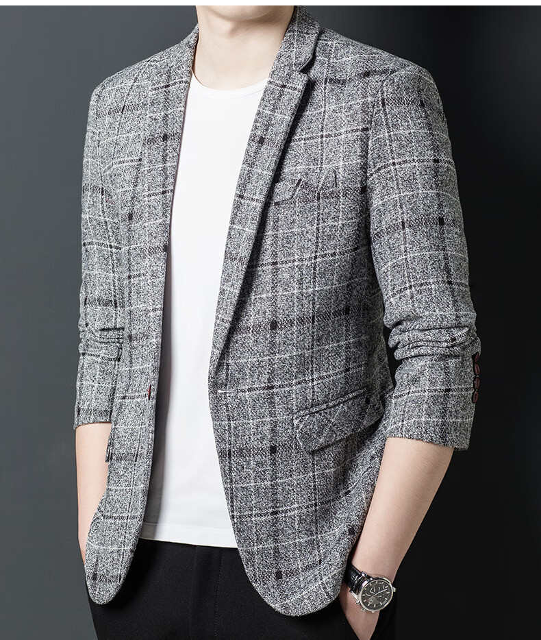 aemape美国苹果西服男秋冬款男士韩版休闲小西装单西外套灰色m