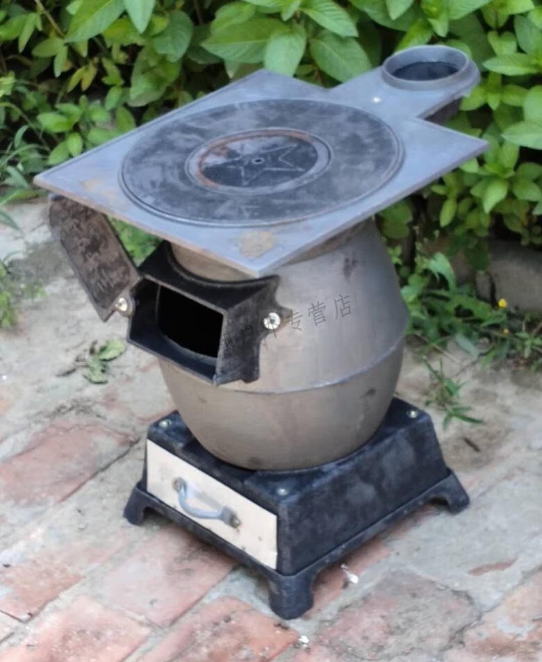 柴火炉铸铁煤炉家用老式农村炮弹烤火炉生铁室内烧材通炕取暖炉子黑色