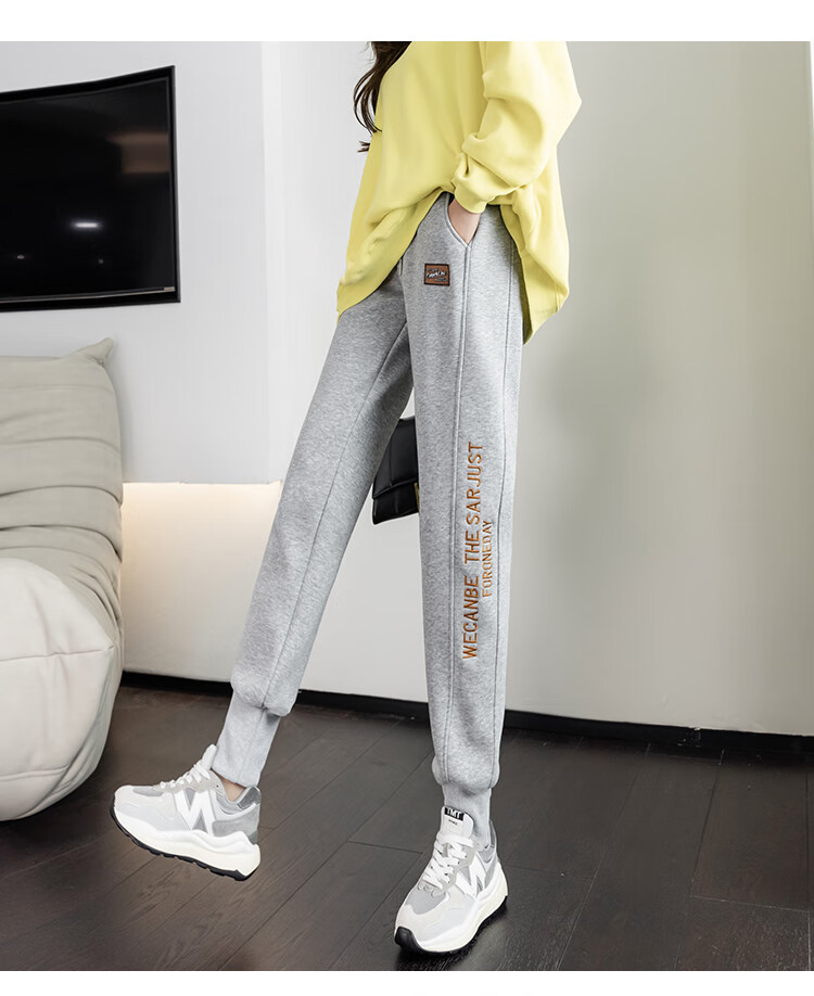 镜之恋女生运动裤韩版百搭休闲卫裤加绒冬季保暖女哈伦裤束脚裤冬天