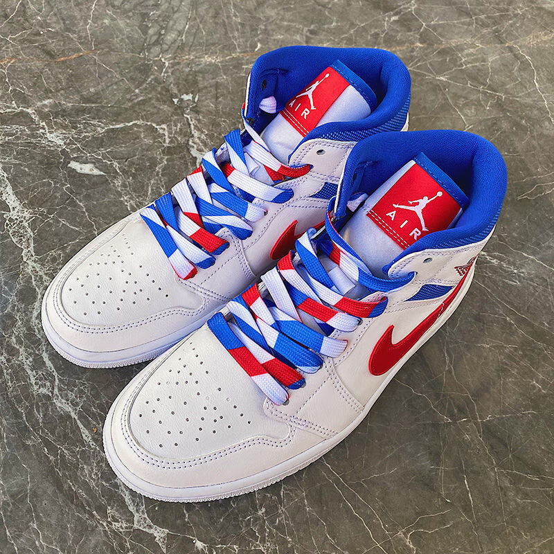 适配耐··克aj·1mid樱花粉烟灰爱国者影子三色拼接男女鞋带 爱国者