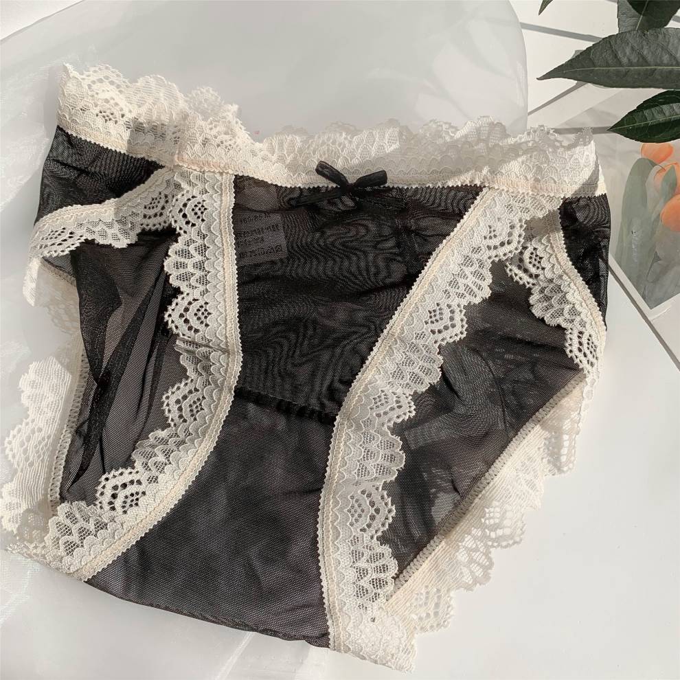 浪莎黑色内裤女夏季薄款中腰纯棉裆三角裤女款雷丝短裤头底裤衩女士