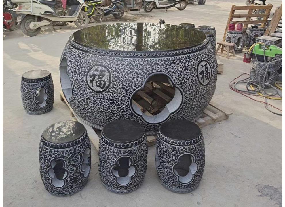 公园象棋桌 石头桌户外庭院装饰天然石桌石凳花园中式室外园桌椅棋盘