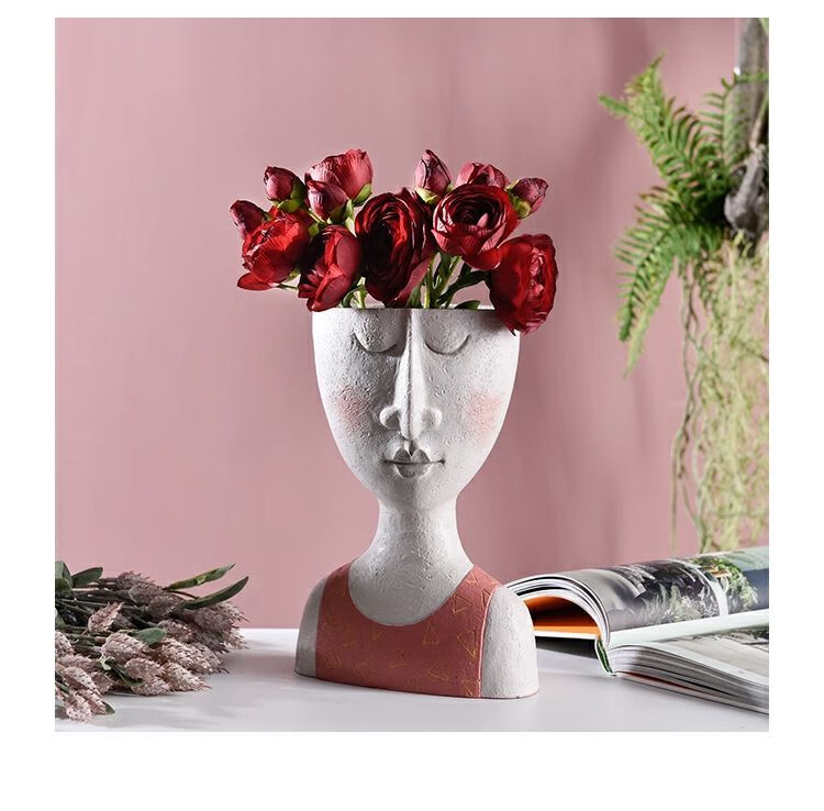 现货直发创意简约个性ins艺术人像花器人头花盆花瓶花园阳台装饰摆件