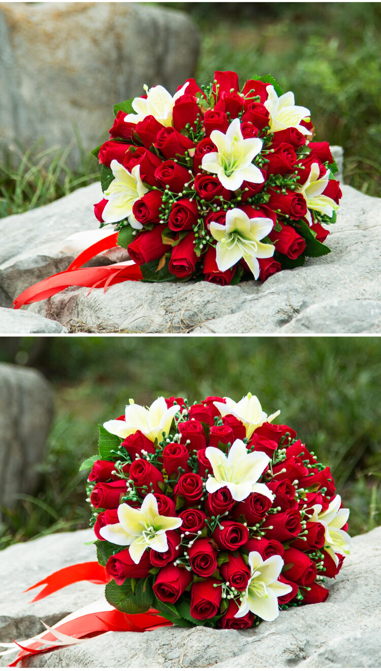 香皂花结婚缎带手捧花束永生花仿真红玫瑰花摄影婚礼香皂玫瑰红色21朵