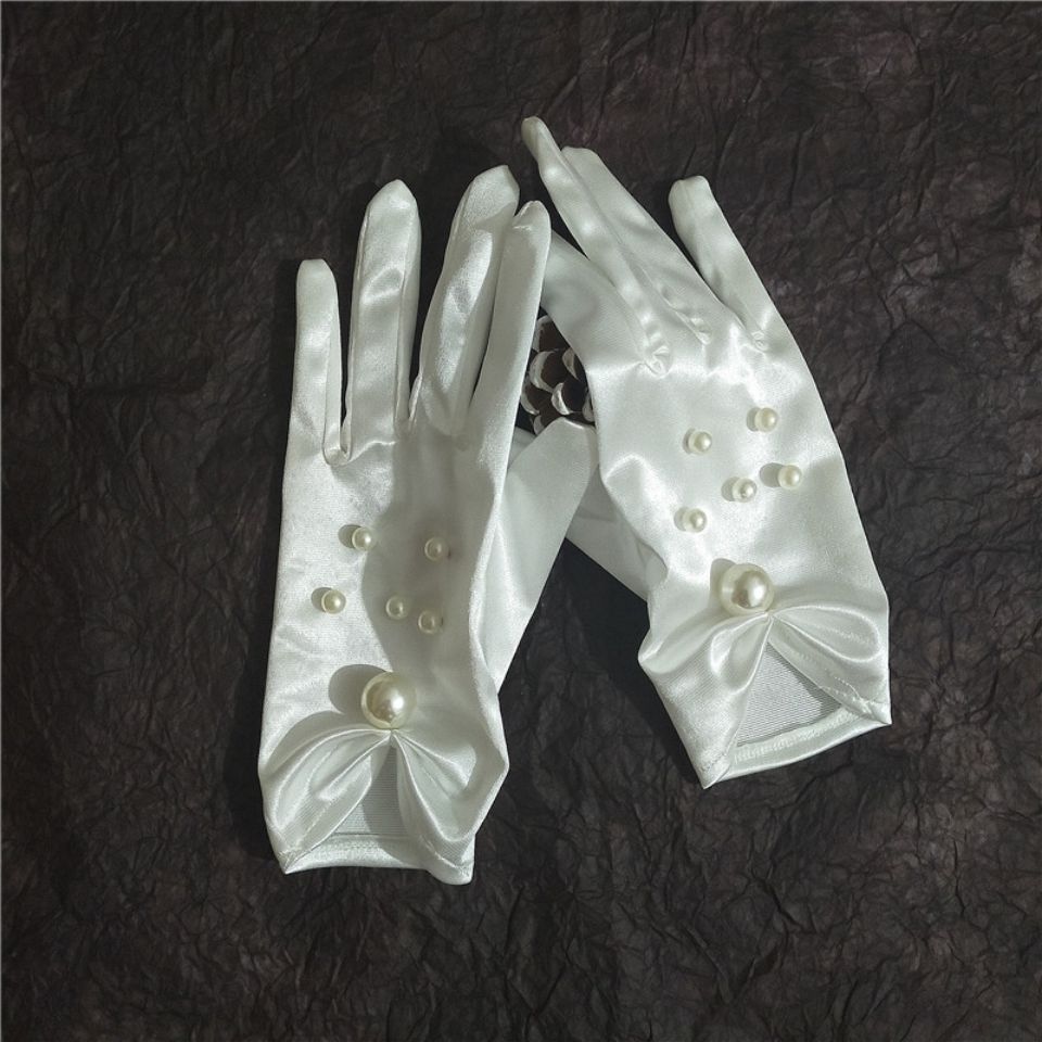 新年装精选直发新娘手套长款婚纱礼服全指缎面保暖白色拍照有指婚礼