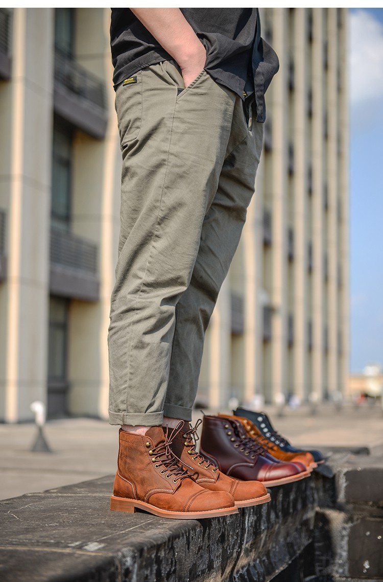 【鞋子京选】阿美咔叽复古8111工装靴美式伞兵靴男情侣机车靴真皮高帮