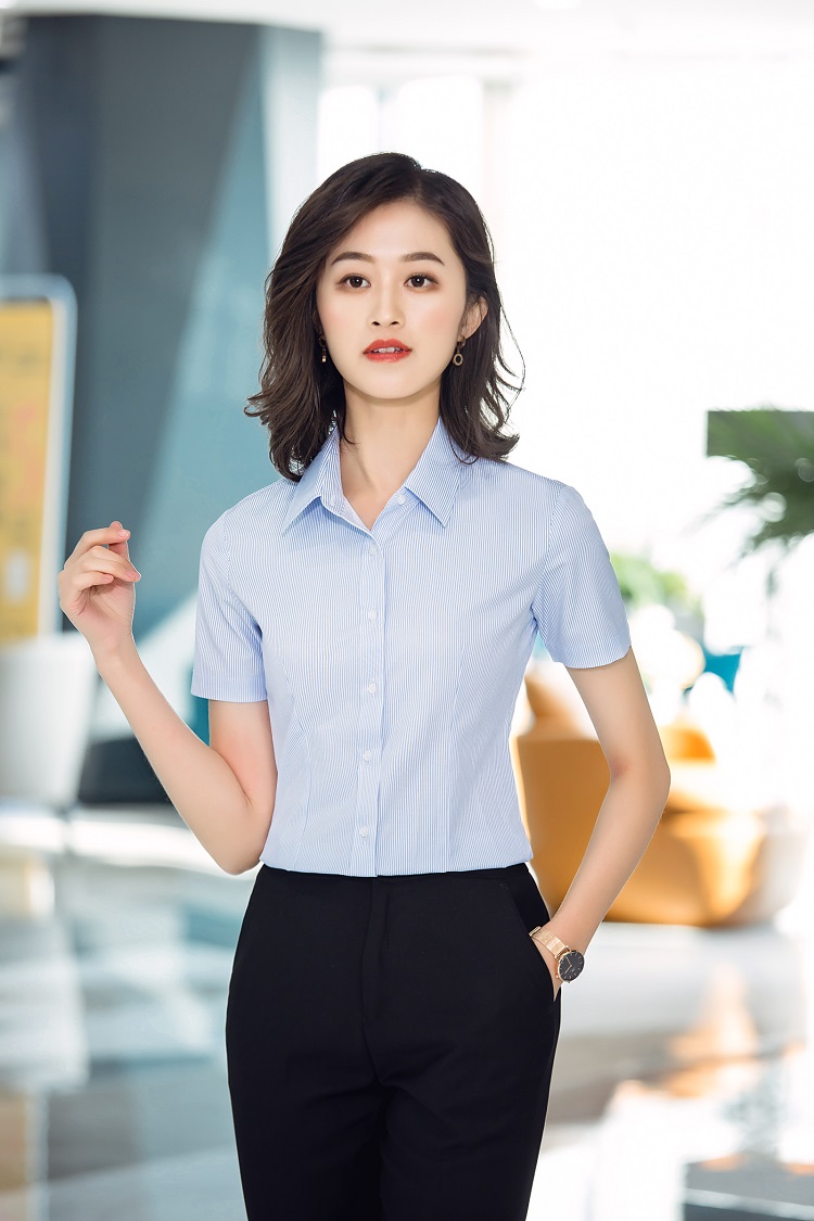 农商银行工作服农村商业衬衣长短袖蓝色条纹衬衫男式工装信用社女