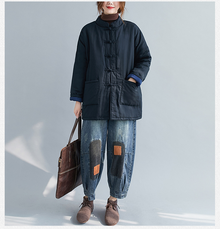 麻料棉麻棉袄女秋冬季棉服棉衣中式复古盘扣款妇女冬季直筒型大号码