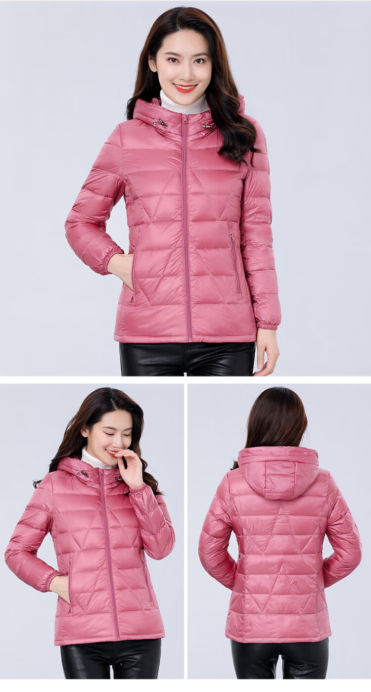 雪中飞薄款羽绒服女短款连帽白鸭绒轻薄轻便秋冬韩版大女装外套红色l