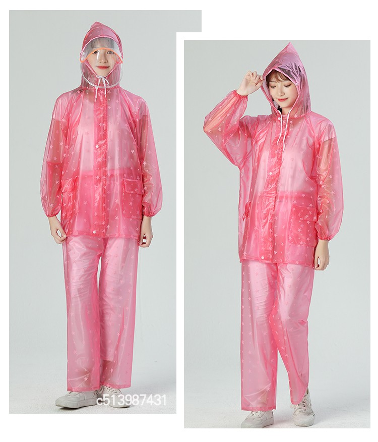 60塑料透明薄款雨衣雨裤套装时尚透明双帽檐雨披成人男女户外电动车