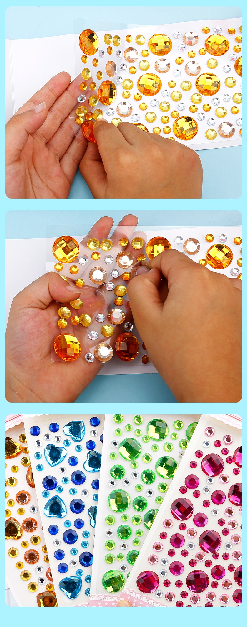 儿童宝石贴纸水晶钻石卡通公主女孩3d立体舞台粘贴画手工装饰玩具圆形