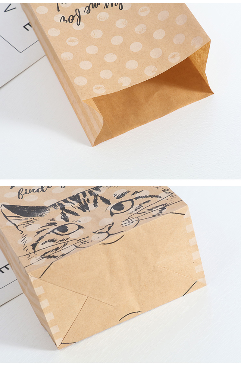 卡芬蒂牛皮纸袋猫咪袋喜糖袋礼品袋食品袋烘焙包装袋点心面包袋100个