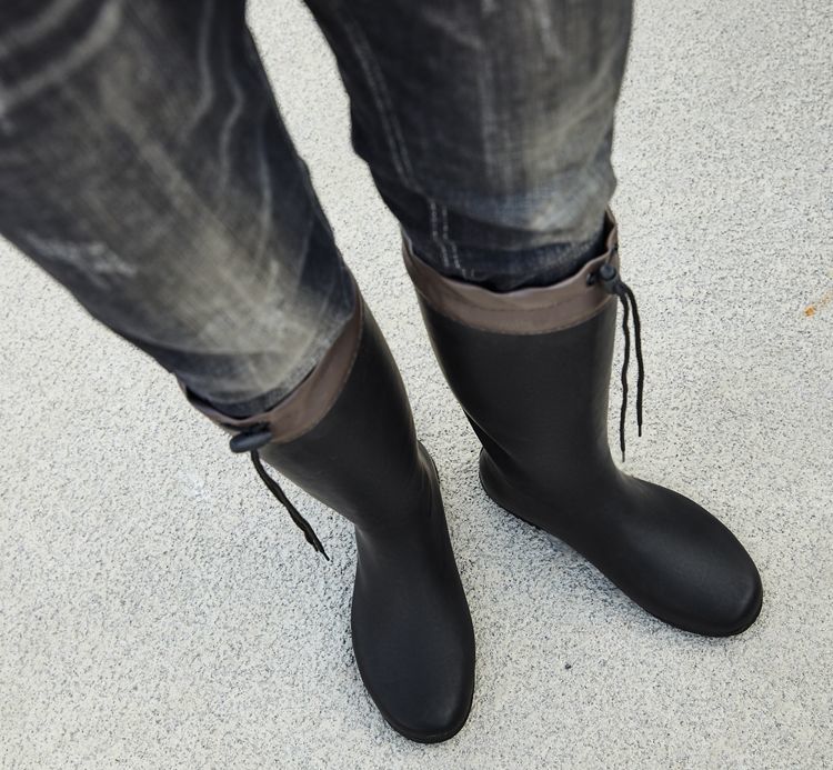 橡胶雨鞋高筒成人显瘦防水鞋胶鞋防滑雨靴长筒轻便钓鱼女水靴 黑色偏