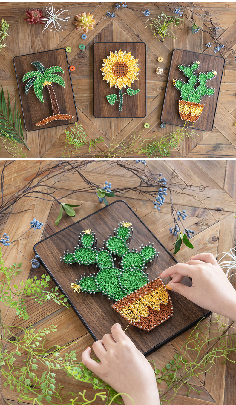 墙蛙弦丝画向阳花diy手工教师节礼物亲手制作创意解闷绕线钉子画 爱上
