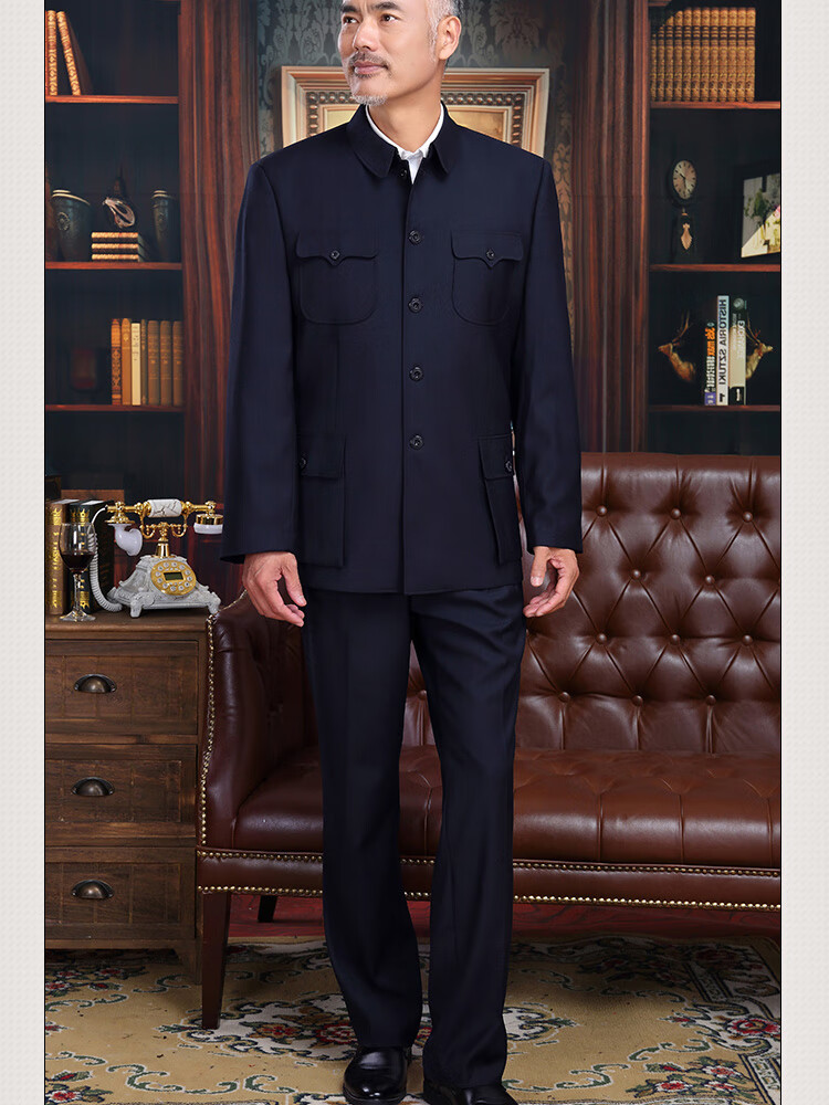 香晖艳春秋款中老年男中山装套装中山服军便装爸爸爷爷秋冬休闲民族