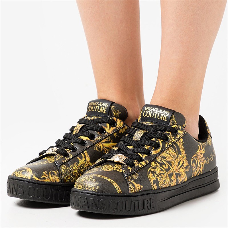 【现货】versace jeans couture新款范思哲女鞋白黑色巴洛克花纹皮质