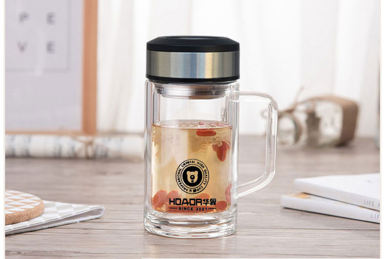 华象双层玻璃杯 华象双层隔离泡茶玻璃杯500ml男士h大容量水杯女隔热