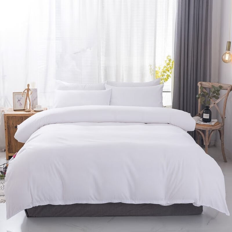 白色宾馆四件套酒店医院旅馆宿舍床上用品批发床单被套纯白色面料升级
