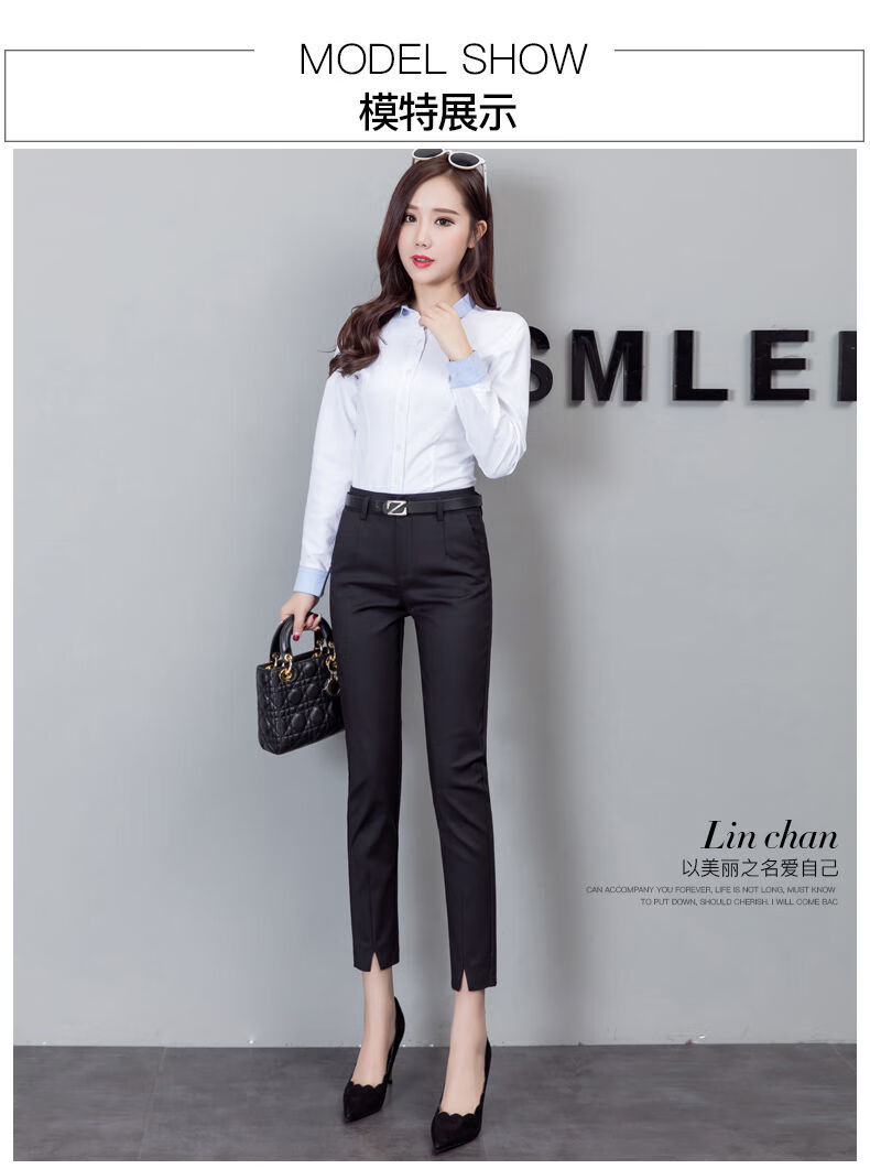 女装新款九分小脚裤女春秋新款长裤开叉休闲西裤显瘦职业西装裤黑色