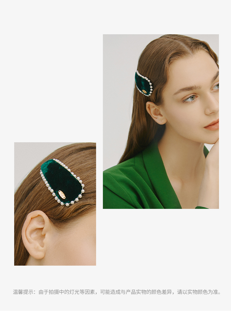 shes茜子发饰品凡尔赛之梦原创丝绒工艺贝壳珍珠发夹头花优雅一字边夹