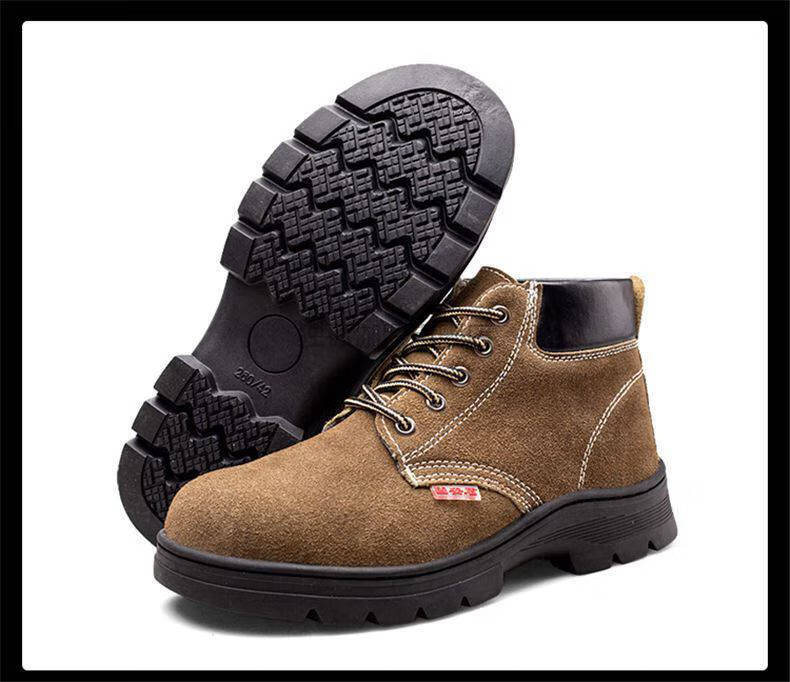 劳保翻毛皮鞋男大码劳保鞋耐磨鞋男士钢包头防砸防刺穿透气轻便高帮翻