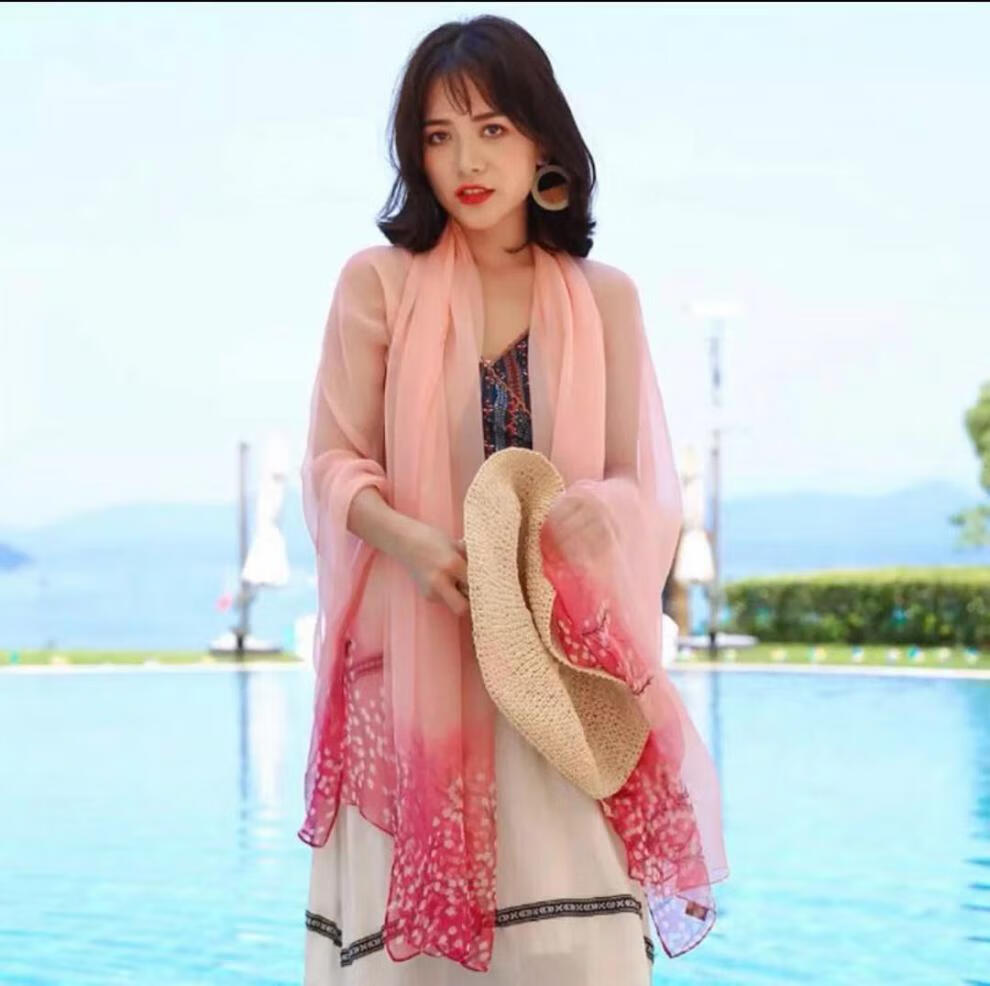 沙巾春夏丝巾长款薄款百搭防晒纱巾女披肩沙滩巾闭月羞花兰135190