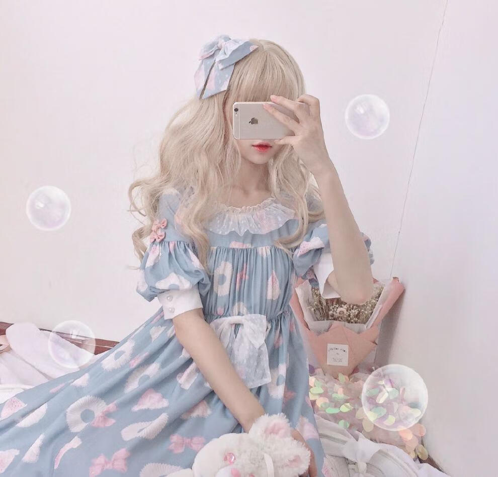 纯白色lolita假发女生自然微长卷发大波浪空气刘海奶奶灰软妹假毛酒