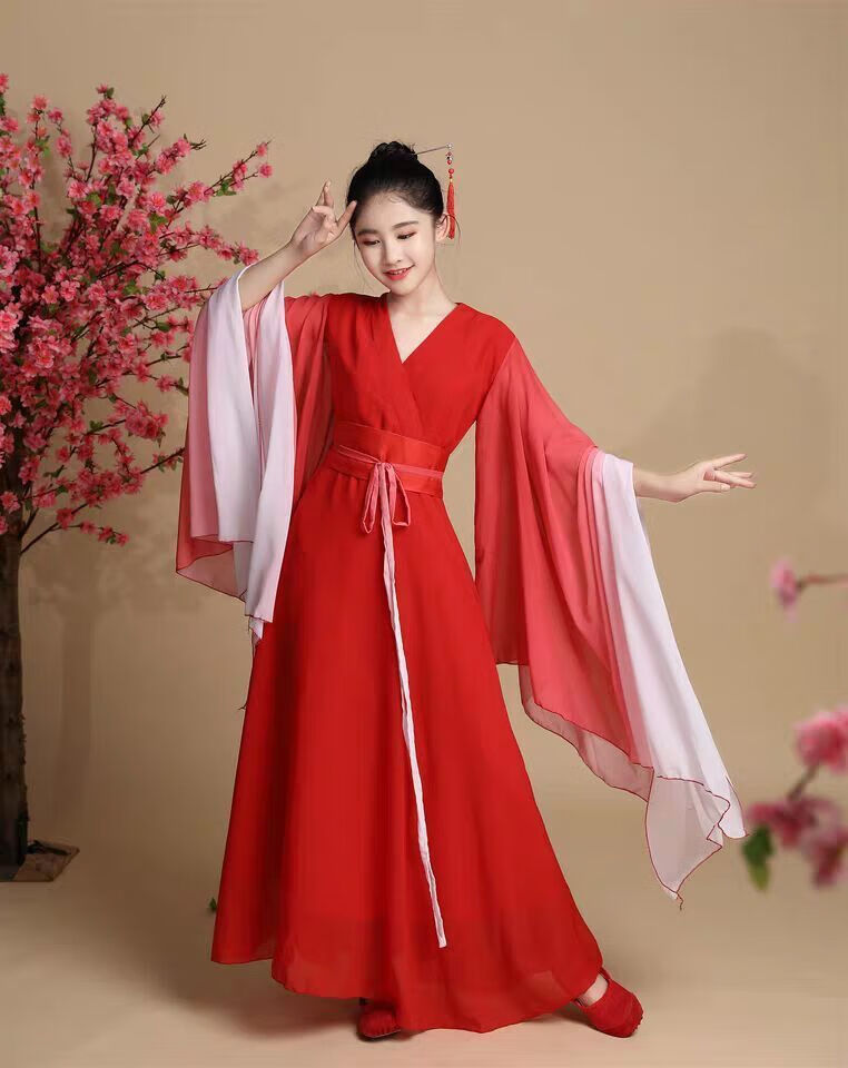 乐迪纯汉服女童古风古筝演出服六一儿童节古典舞蹈表演民族服装中大童