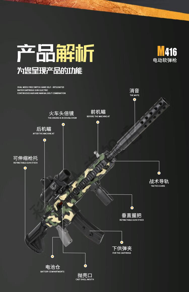 m4突击步抢成人版电动抛壳软弹枪m416连发m4突击步吃鸡装备全套儿童
