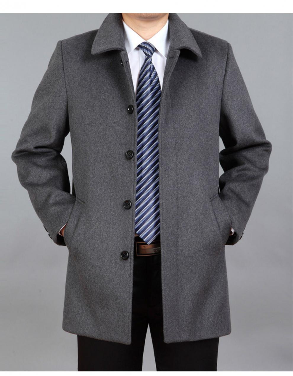 中年男士大衣外套毛呢爸爸装加厚休闲反季中老年羊绒大衣男中长款秋冬