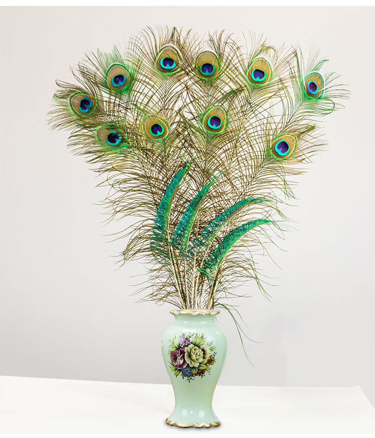 孔雀尾羽毛真孔雀羽毛翎尾大眼睛diy饰品家居摆设客厅婚庆花瓶装饰品
