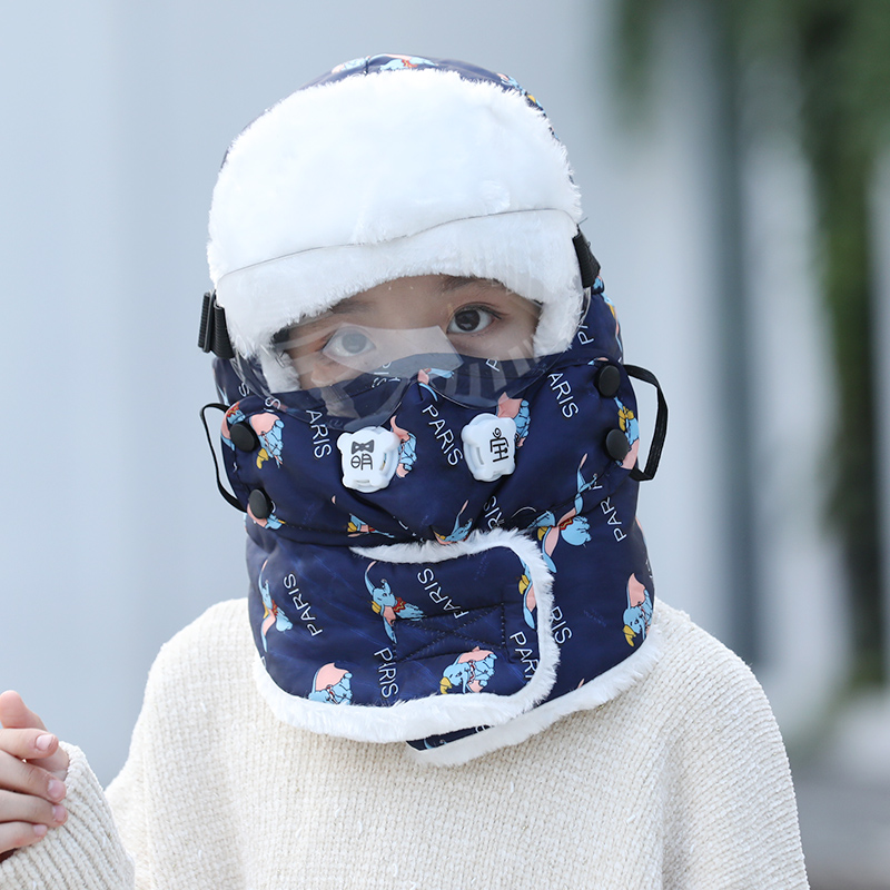 新品风雪帽儿童骑挡风雷锋帽子男女童秋冬季护目眼镜防冻防寒风雪棉帽