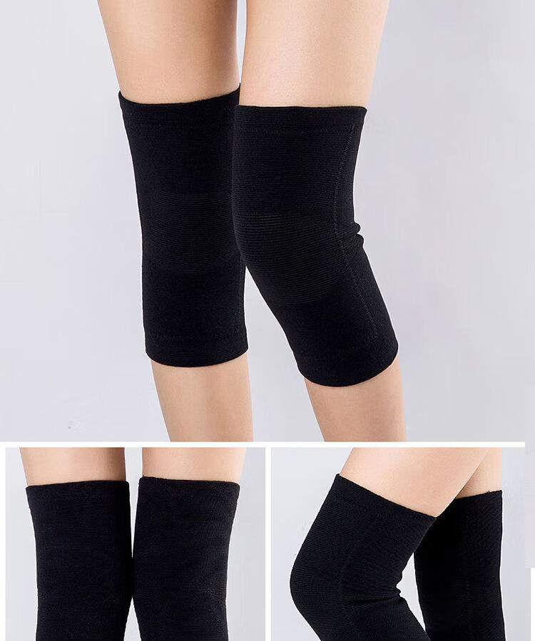 加绒老年人四季防寒护腿套黄绒款黑色护膝一对装l码适合体重120150斤