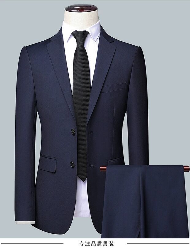 国人西服正装国潮国人西服套装【加领带】西服套装男商务休闲中青年