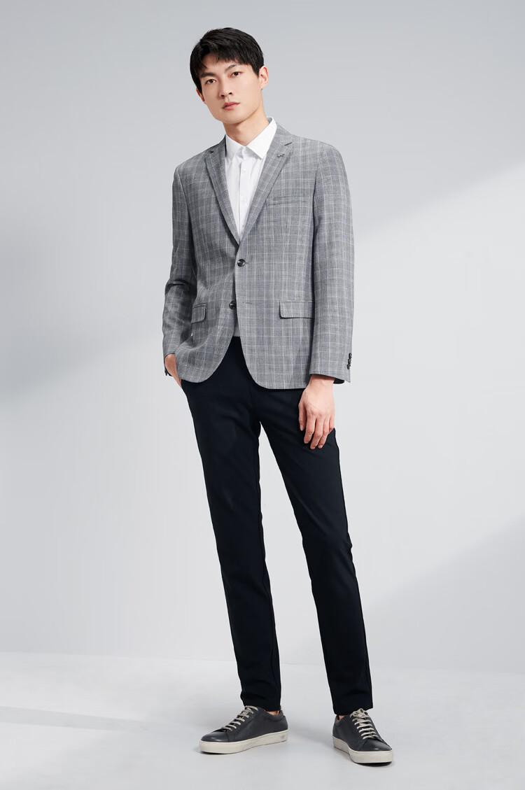 hla海澜之家西服男2022春秋新品时尚格纹休闲单西外套男装商务简约