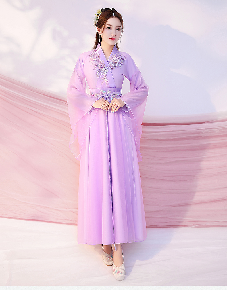 60古装女改良汉服仙气飘逸中国古风舞蹈演出服装交领齐腰长裙全套冬