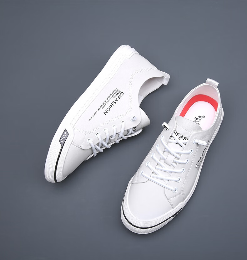 抖音同款江南袋鼠休闲鞋2022秋季新款透气休闲皮鞋男士潮流百搭小白鞋