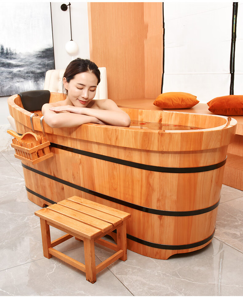 香柏木泡澡桶家用全身大人木桶浴缸浴桶成人洗澡盆大号汗蒸沐浴桶波浪