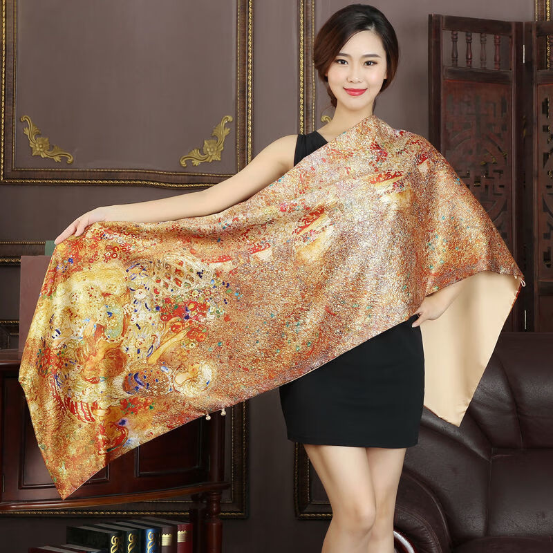 新品带纽扣的围脖杭州丝绸围巾女四季款丝巾双层纽扣披肩外套长款百搭