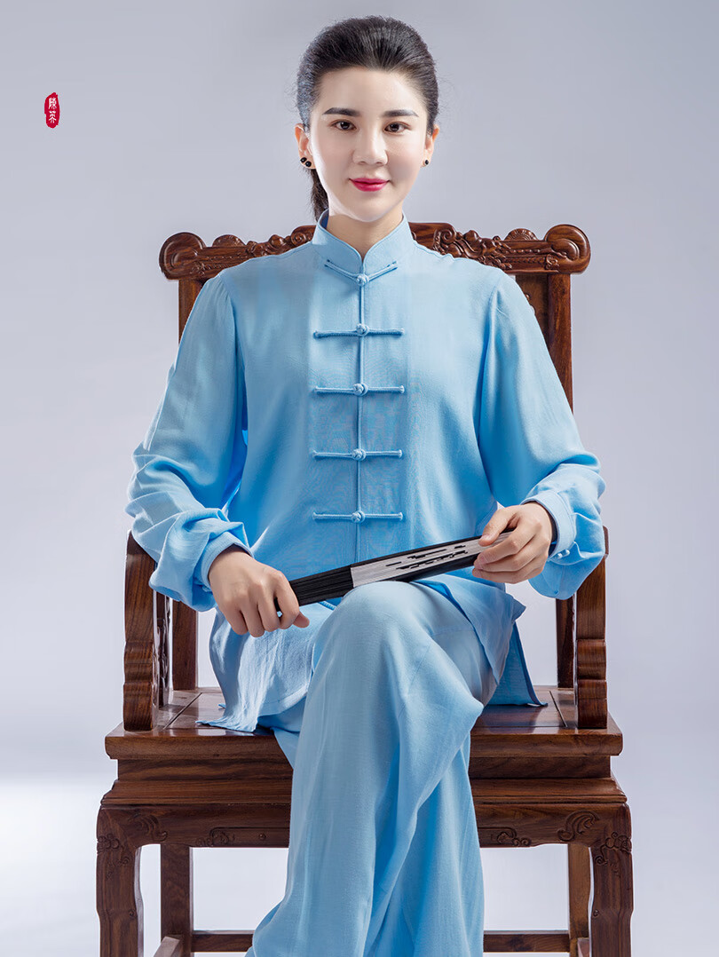 太极服女夏季太服柔软棉麻男女中风武术练功服陈英短袖太拳服装白色小