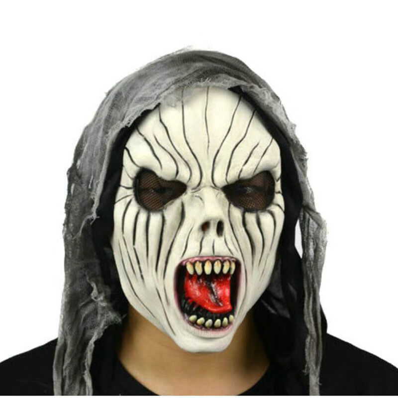 现货直发圣节恐怖鬼脸大胡子面具长发魔鬼吓人假面化妆舞会表演乳胶套