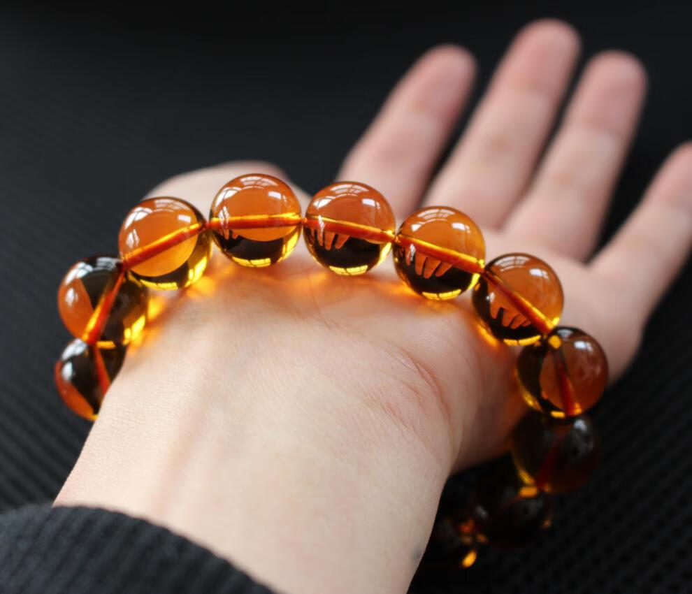 轩野 收藏级8a级深橘黄色巴西黄水晶手链纯男女手串转运珠 收藏级别附