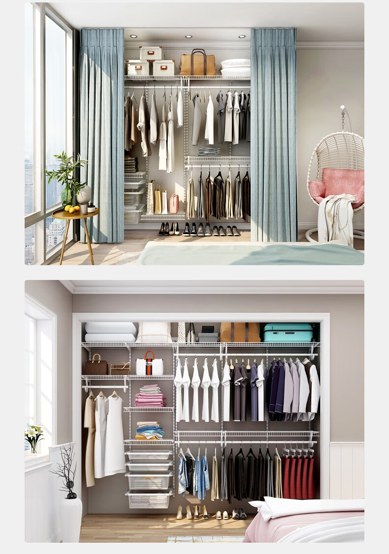 开放式衣柜落地衣架金属简易衣柜铂耐定制衣帽间挂墙式开放式衣柜