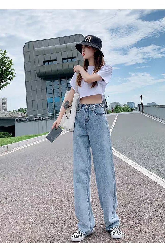 女装新款春秋季新款直筒垂感拖地阔腿牛仔裤女学生宽松显瘦高腰韩版