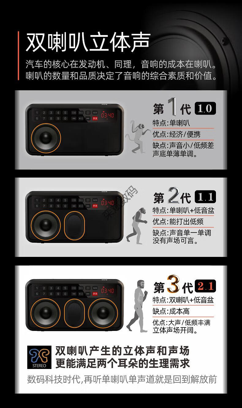 rolton乐廷收音机mp3老人迷你小音响便携式插卡音箱随身听胜悟空金色