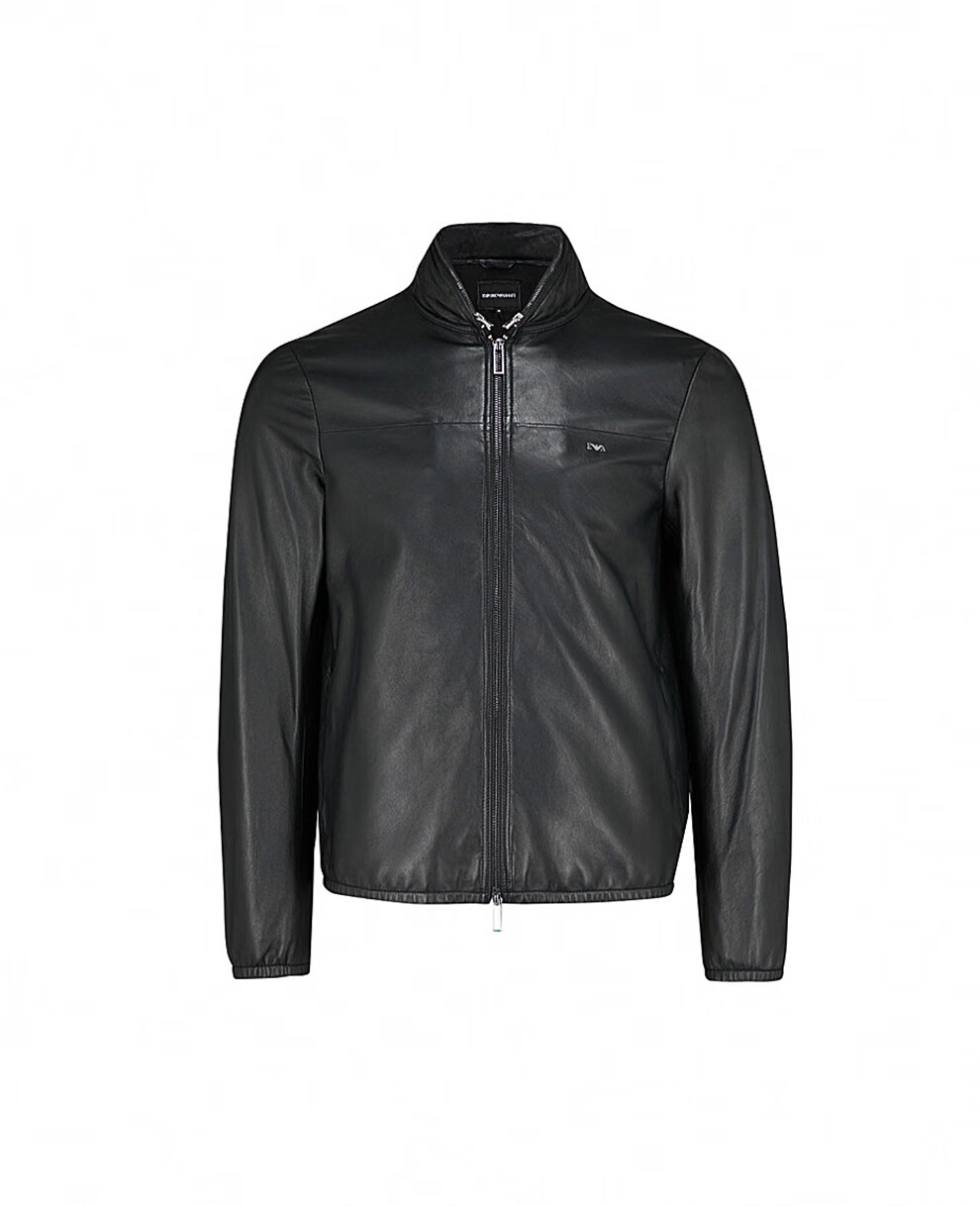 emporioarmani阿玛尼男士羊皮皮衣连帽夹克外套6z1bq01lbaz黑色l