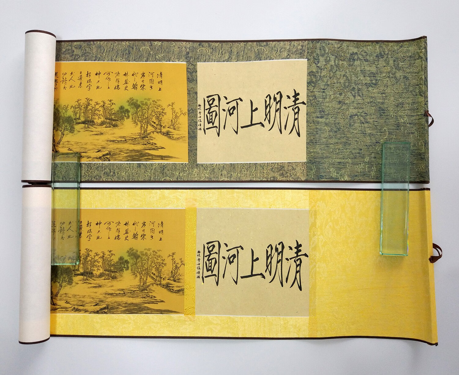 轩巧珍藏版国画清明上河图装饰画绢丝精致装裱卷轴全景全卷一件 蓝色