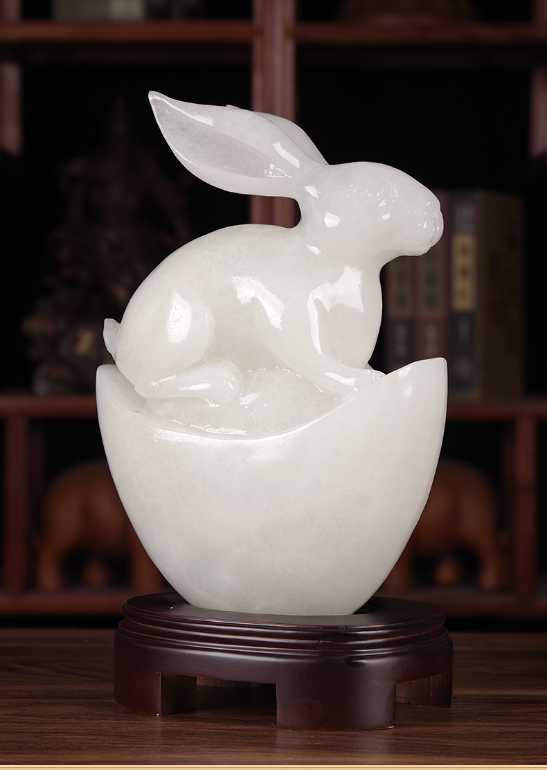 昨日青空天然玉石玉兔摆件兔子客厅玄关电视柜摆设品家居办公室装饰品
