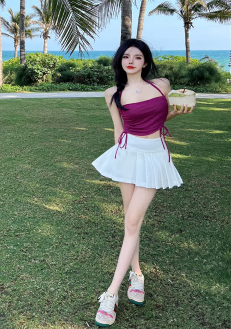 璨玥百褶裙女2022春夏新款高腰a字短裙显瘦性感开叉半身裙jk超短裙潮