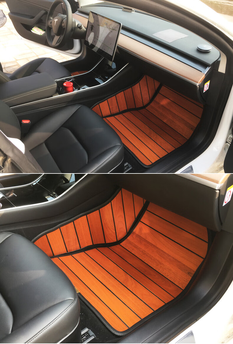 特斯拉model3汽车实木地板脚垫改装专用配件modelx五座木脚垫大全